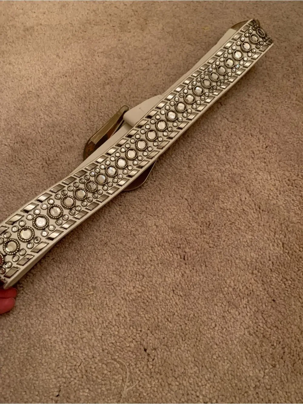 Vintage Studded Crystal Western Buckle Belt - White